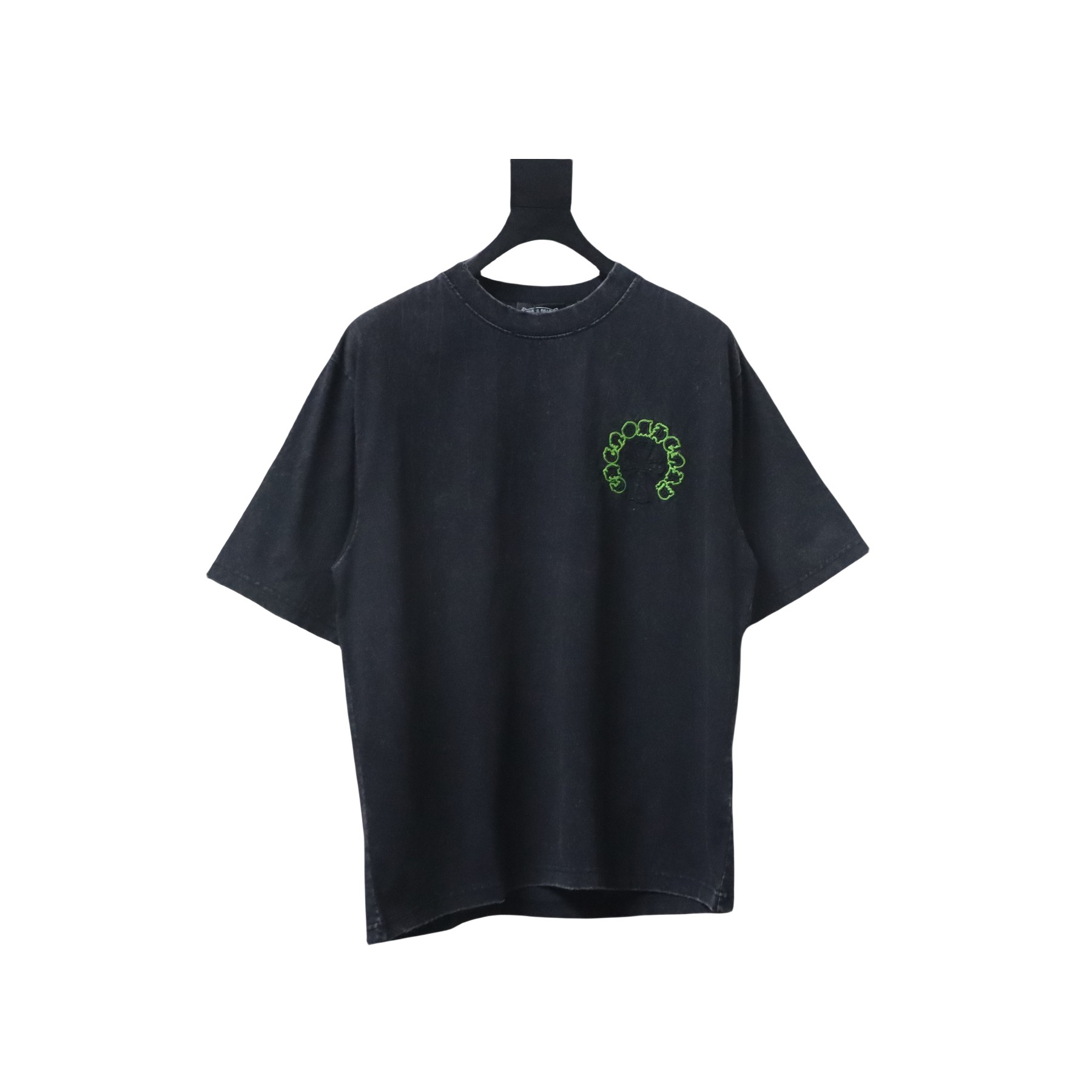 Chrome Hearts 25ss Sanskrit Horseshoe Cross Patch Embroidered Washed T-shirt Black