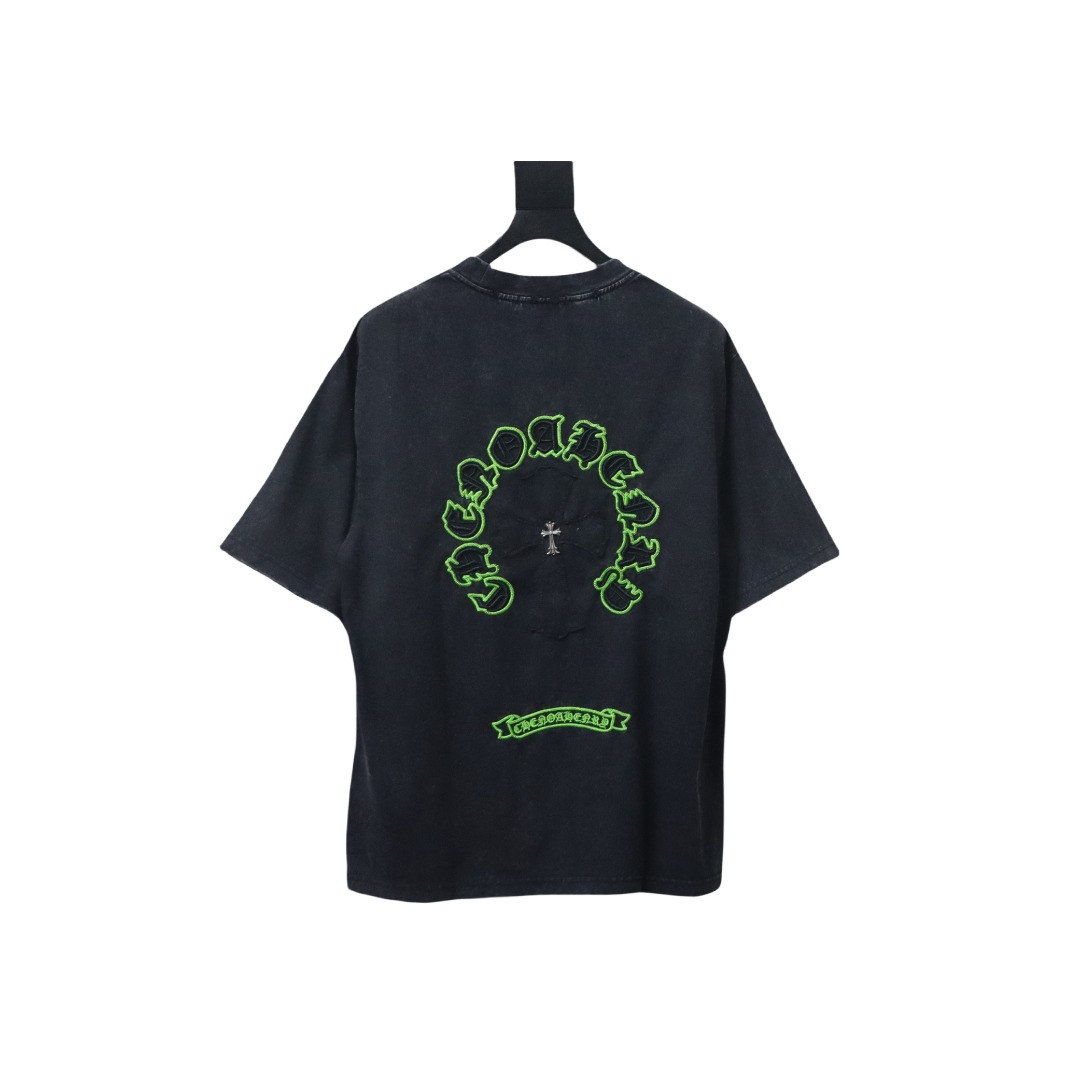 Chrome Hearts 25ss Sanskrit Horseshoe Cross Patch Embroidered Washed T-shirt Black