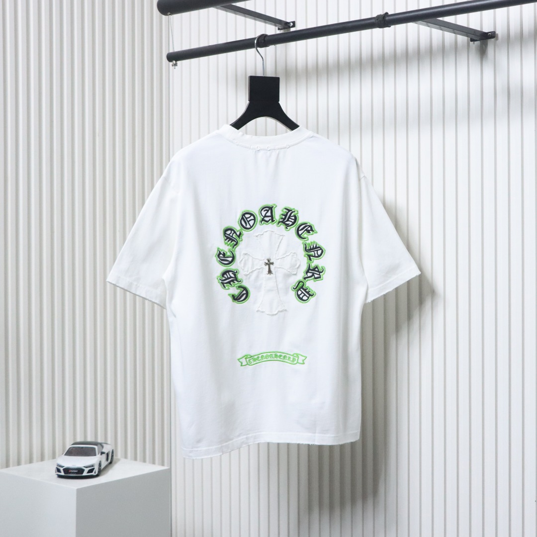 Chrome Hearts 25ss Sanskrit Horseshoe Cross Patch Embroidered Washed T-shirt White