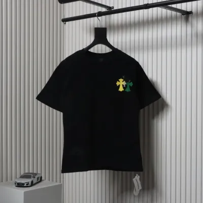 Chrome Hearts CH Colorful Leather Label Cross T-shirt Black 01