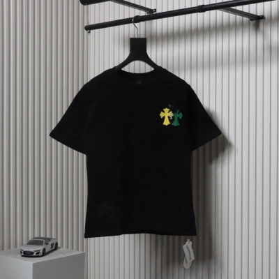 Chrome Hearts CH Colorful Leather Label Cross T-shirt Black 01