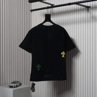Chrome Hearts CH Colorful Leather Label Cross T-shirt Black 02