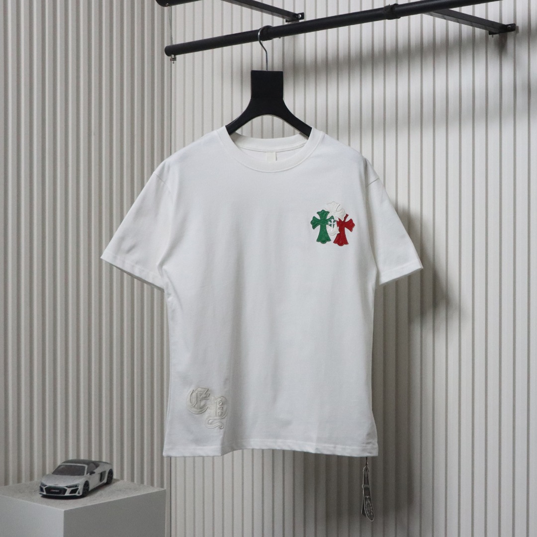 Chrome Hearts CH Colorful Leather Label Cross T-shirt White