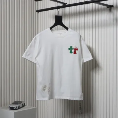 Chrome Hearts CH Colorful Leather Label Cross T-shirt White 01