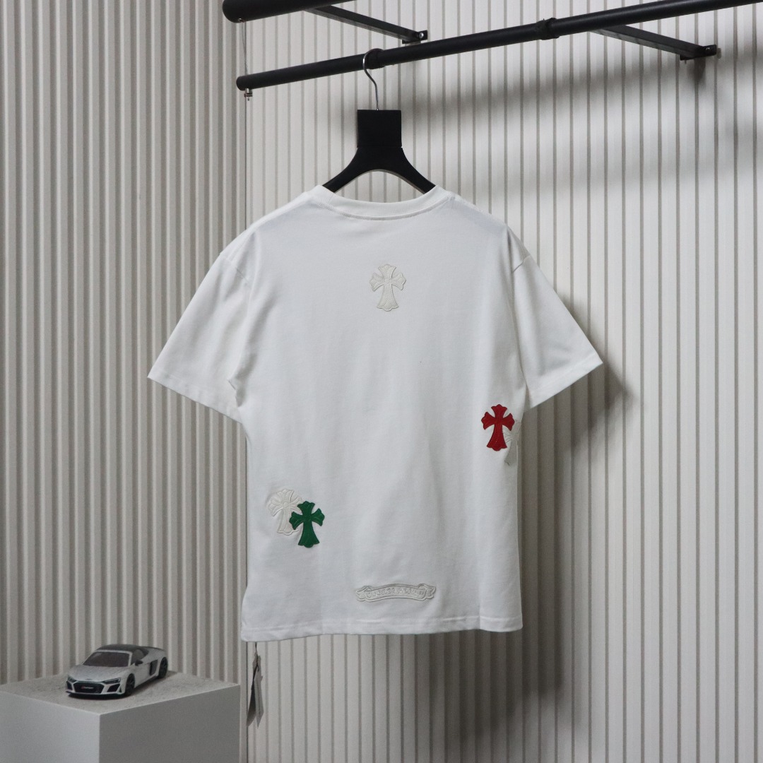 Chrome Hearts CH Colorful Leather Label Cross T-shirt White