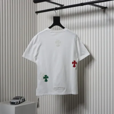 Chrome Hearts CH Colorful Leather Label Cross T-shirt White 02