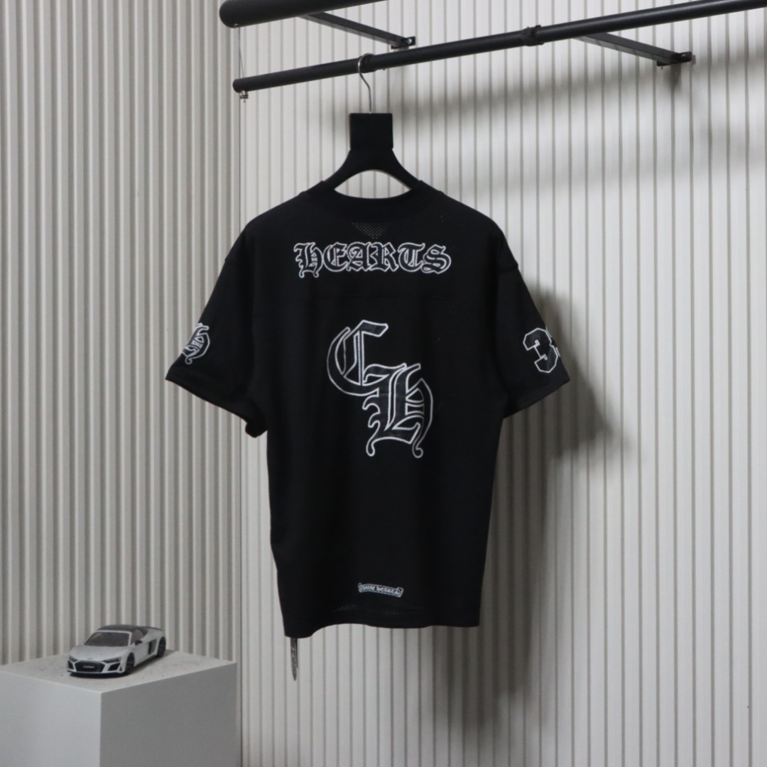Chrome Hearts Popular Sanskrit Print Mesh Double-Layer Ice Hockey T-shirt Black
