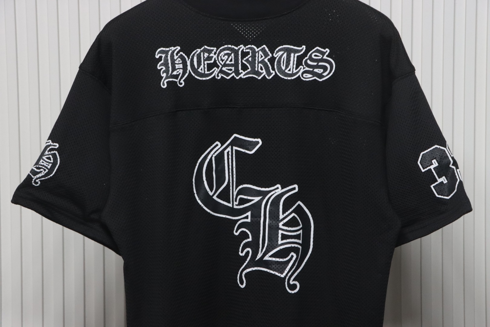 Chrome Hearts Popular Sanskrit Print Mesh Double-Layer Ice Hockey T-shirt Black