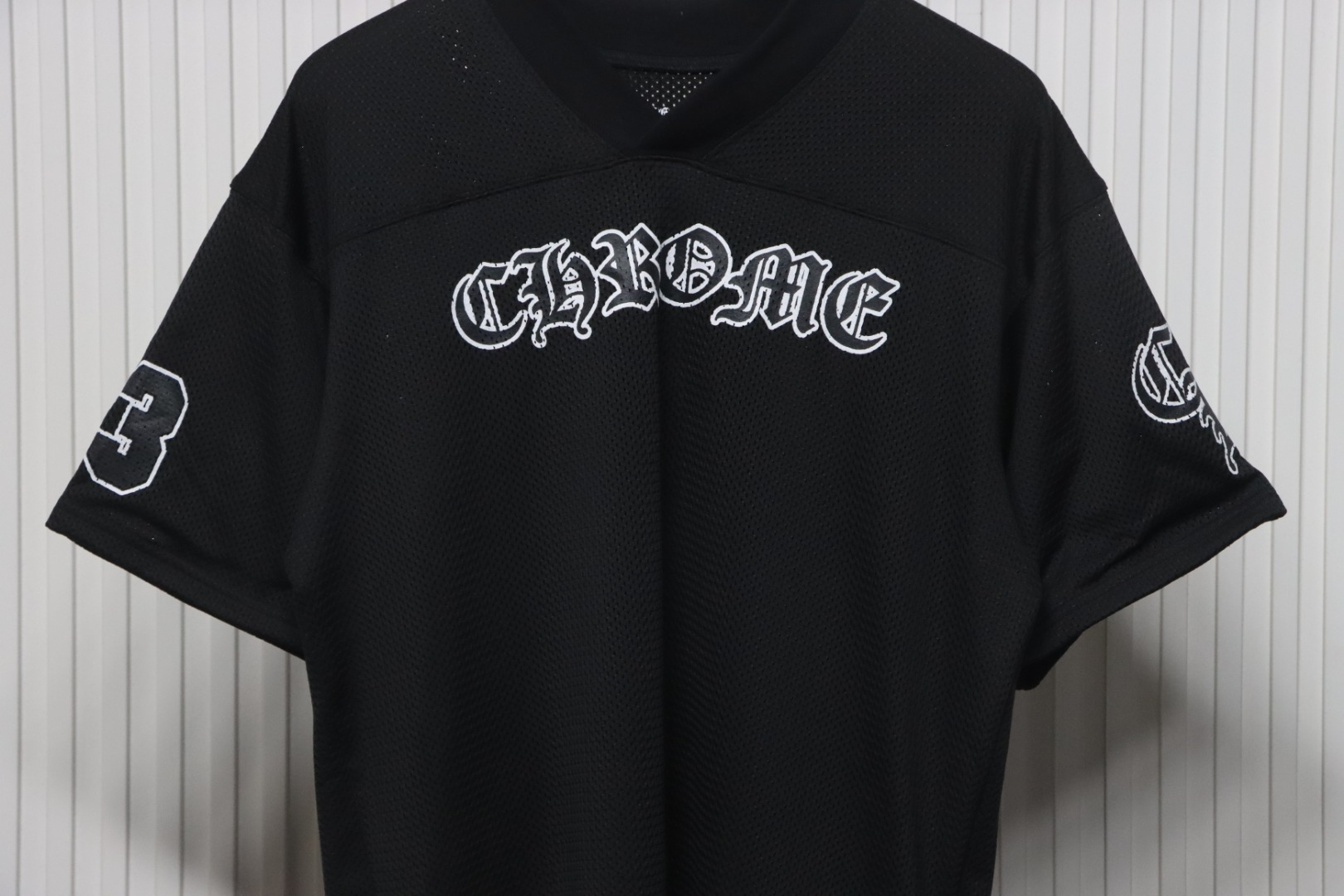 Chrome Hearts Popular Sanskrit Print Mesh Double-Layer Ice Hockey T-shirt Black