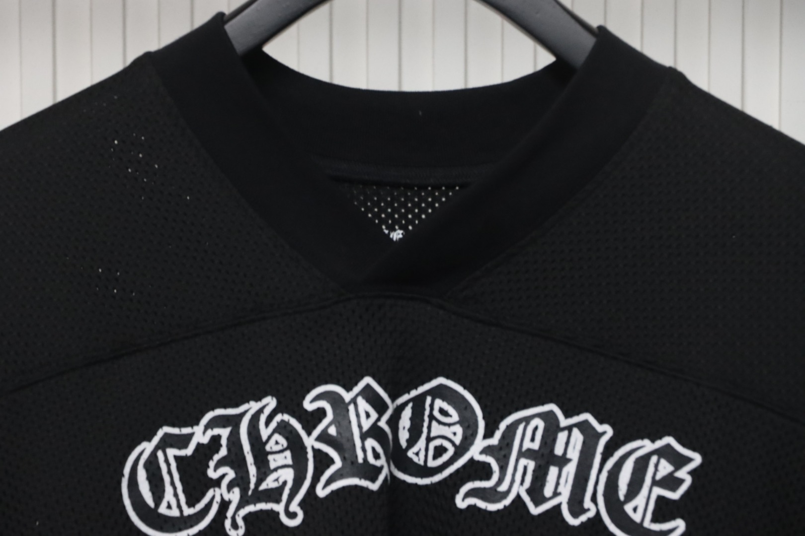 Chrome Hearts Popular Sanskrit Print Mesh Double-Layer Ice Hockey T-shirt Black