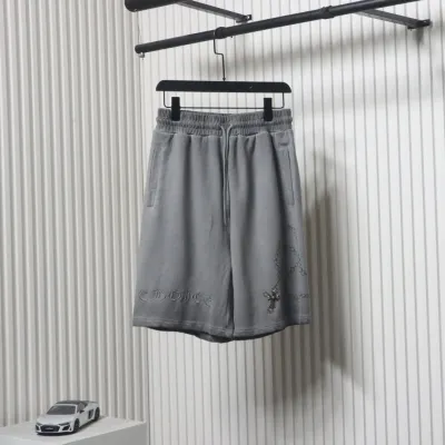 Chrome Hearts Cotton Distressed Print Embroidered Hardware Shorts Grey 01