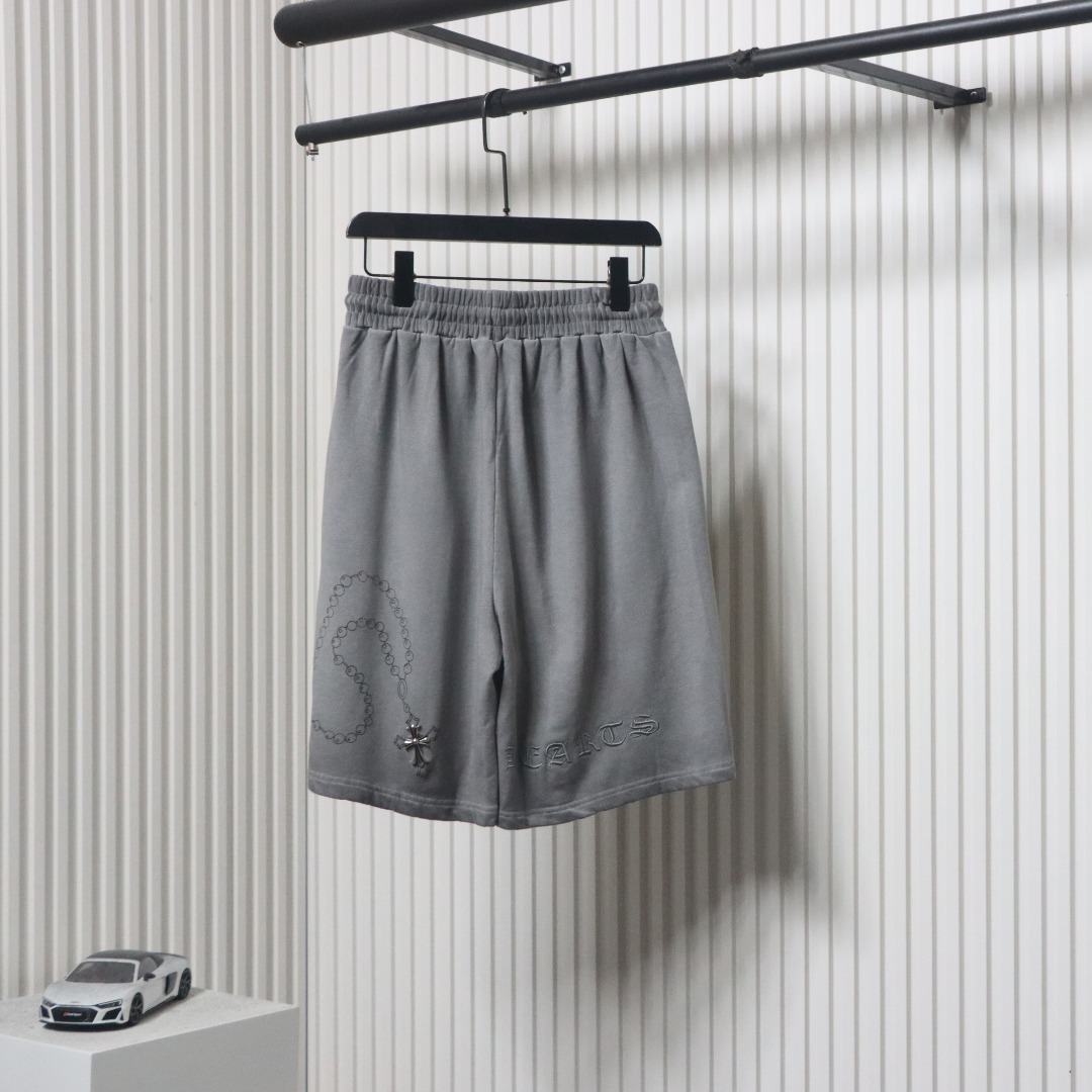 Chrome Hearts Cotton Distressed Print Embroidered Hardware Shorts Grey