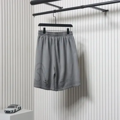 Chrome Hearts Cotton Distressed Print Embroidered Hardware Shorts Grey 02