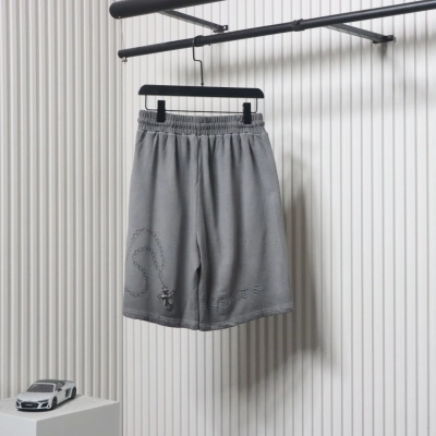 Chrome Hearts Cotton Distressed Print Embroidered Hardware Shorts Grey 02