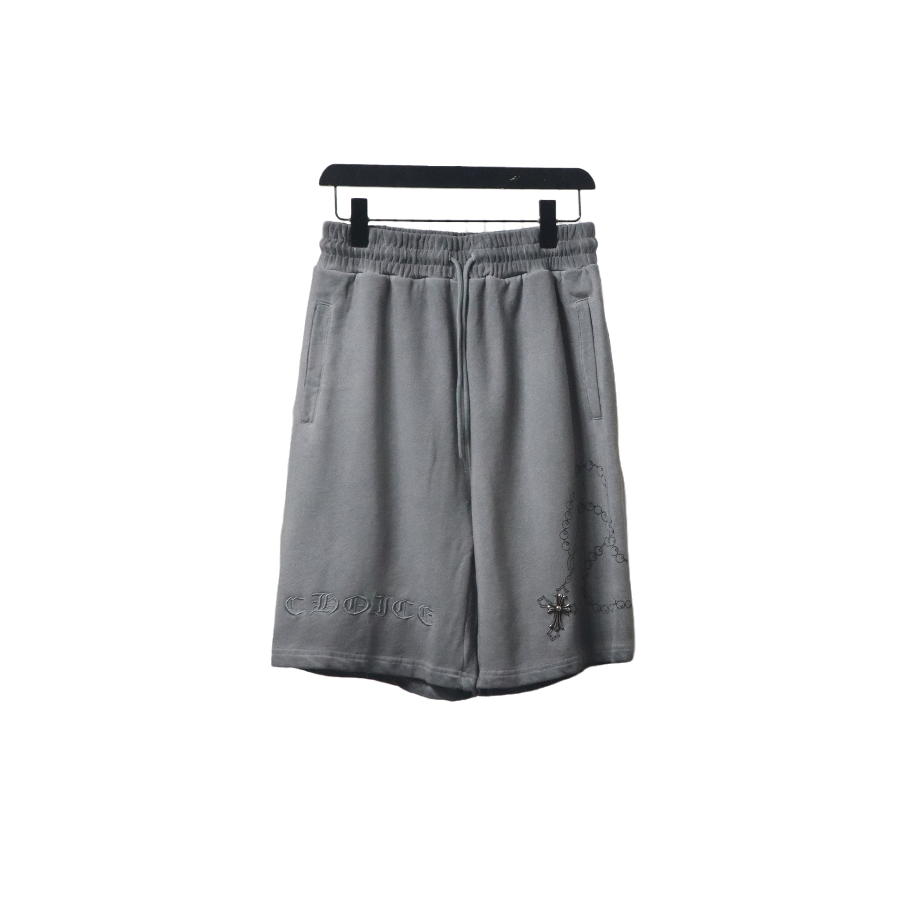 Chrome Hearts Cotton Distressed Print Embroidered Hardware Shorts Grey
