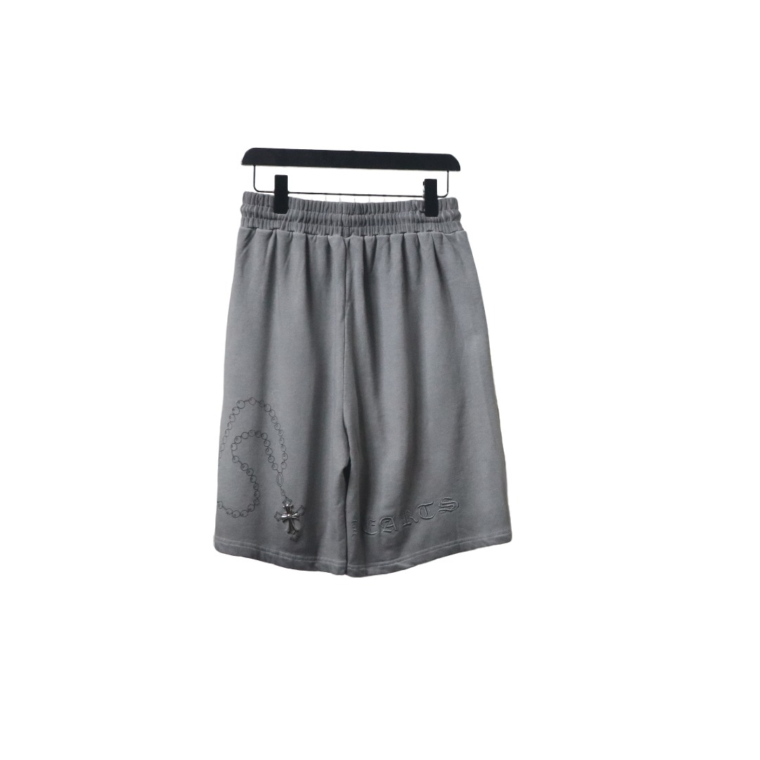 Chrome Hearts Cotton Distressed Print Embroidered Hardware Shorts Grey