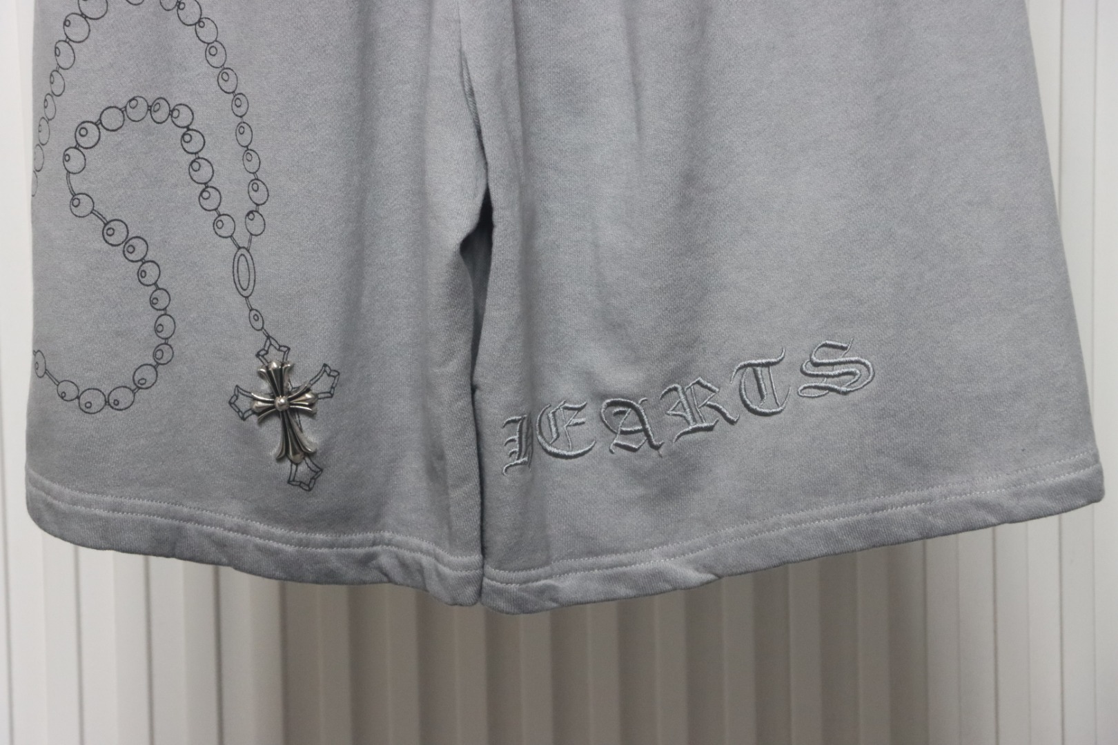 Chrome Hearts Cotton Distressed Print Embroidered Hardware Shorts Grey