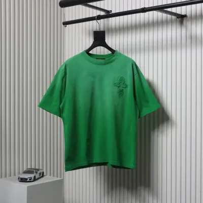 Chrome Hearts 25ss Cross Patch Embroidery Washed Holes T-shirt Green 01