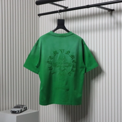 Chrome Hearts 25ss Cross Patch Embroidery Washed Holes T-shirt Green 02