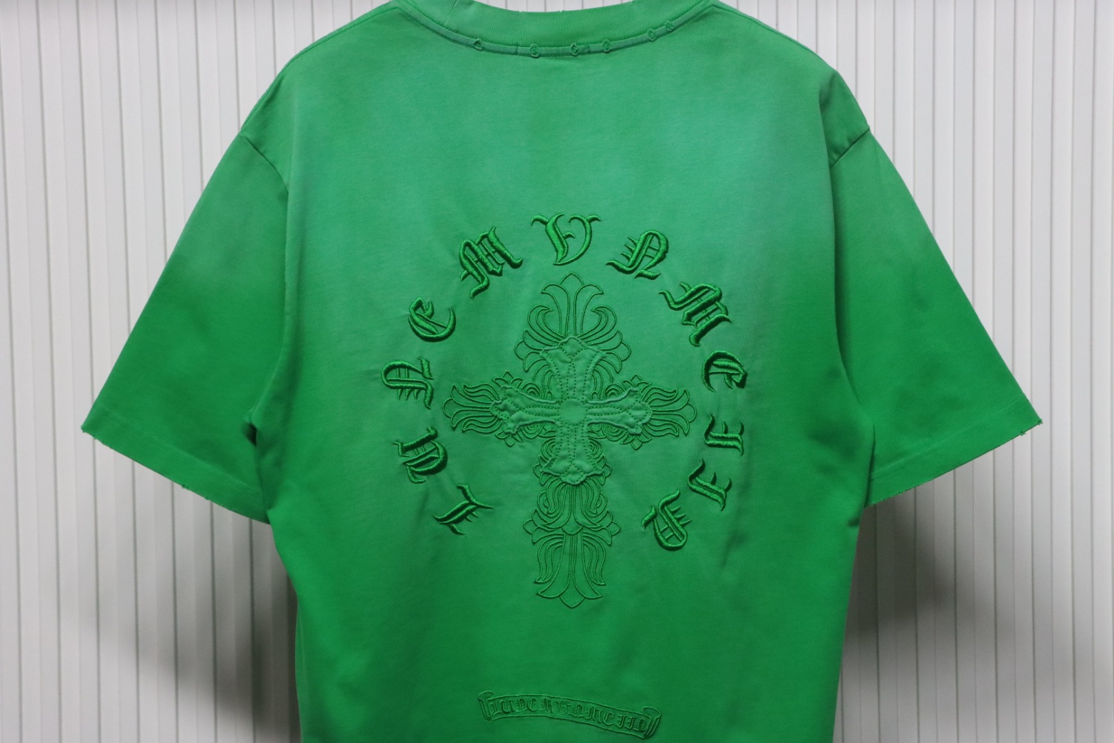 Chrome Hearts 25ss Cross Patch Embroidery Washed Holes T-shirt Green