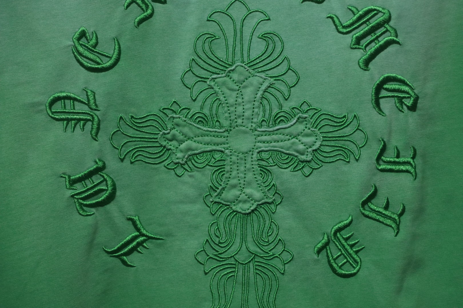 Chrome Hearts 25ss Cross Patch Embroidery Washed Holes T-shirt Green