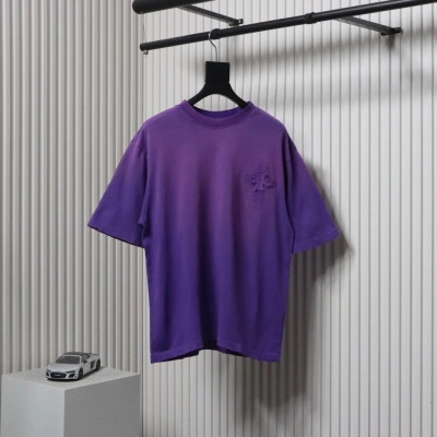 Chrome Hearts 25ss Cross Patch Embroidery Washed Holes T-shirt Purple 01