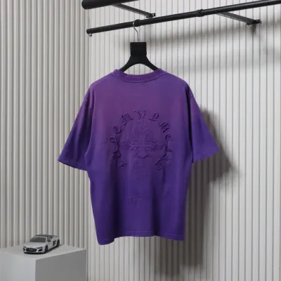 Chrome Hearts 25ss Cross Patch Embroidery Washed Holes T-shirt Purple 02