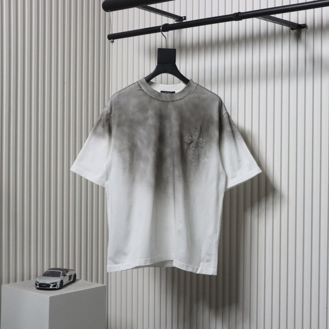 Chrome Hearts 25ss Cross Patch Embroidery Washed Holes T-shirt White