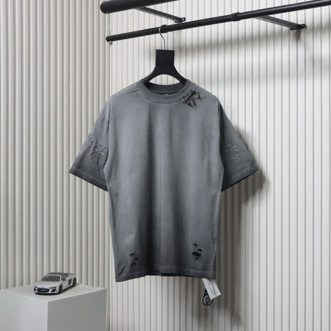 Chrome Hearts Chest Pin Crew Neck T-shirt Grey