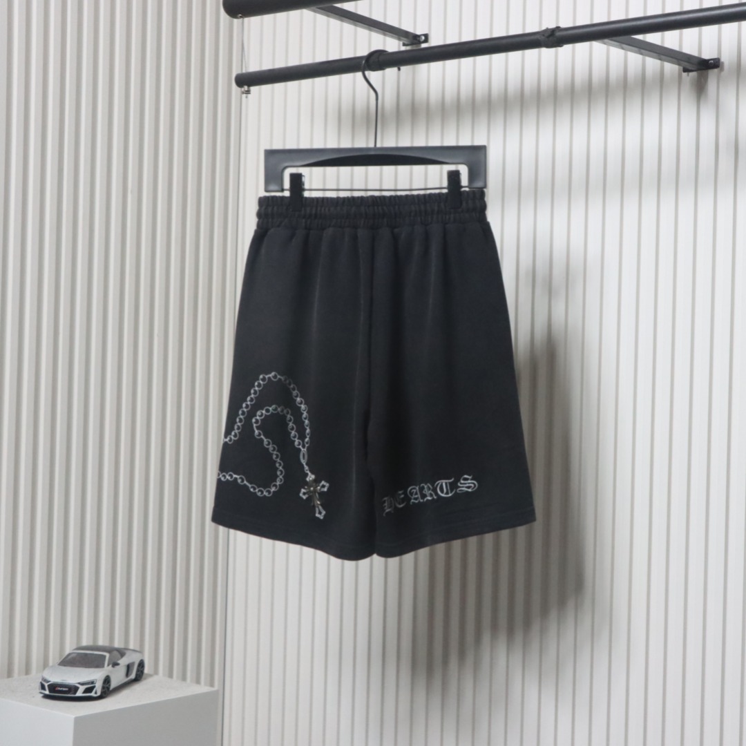 Chrome Hearts Cotton Distressed Print Embroidered Hardware Shorts Black