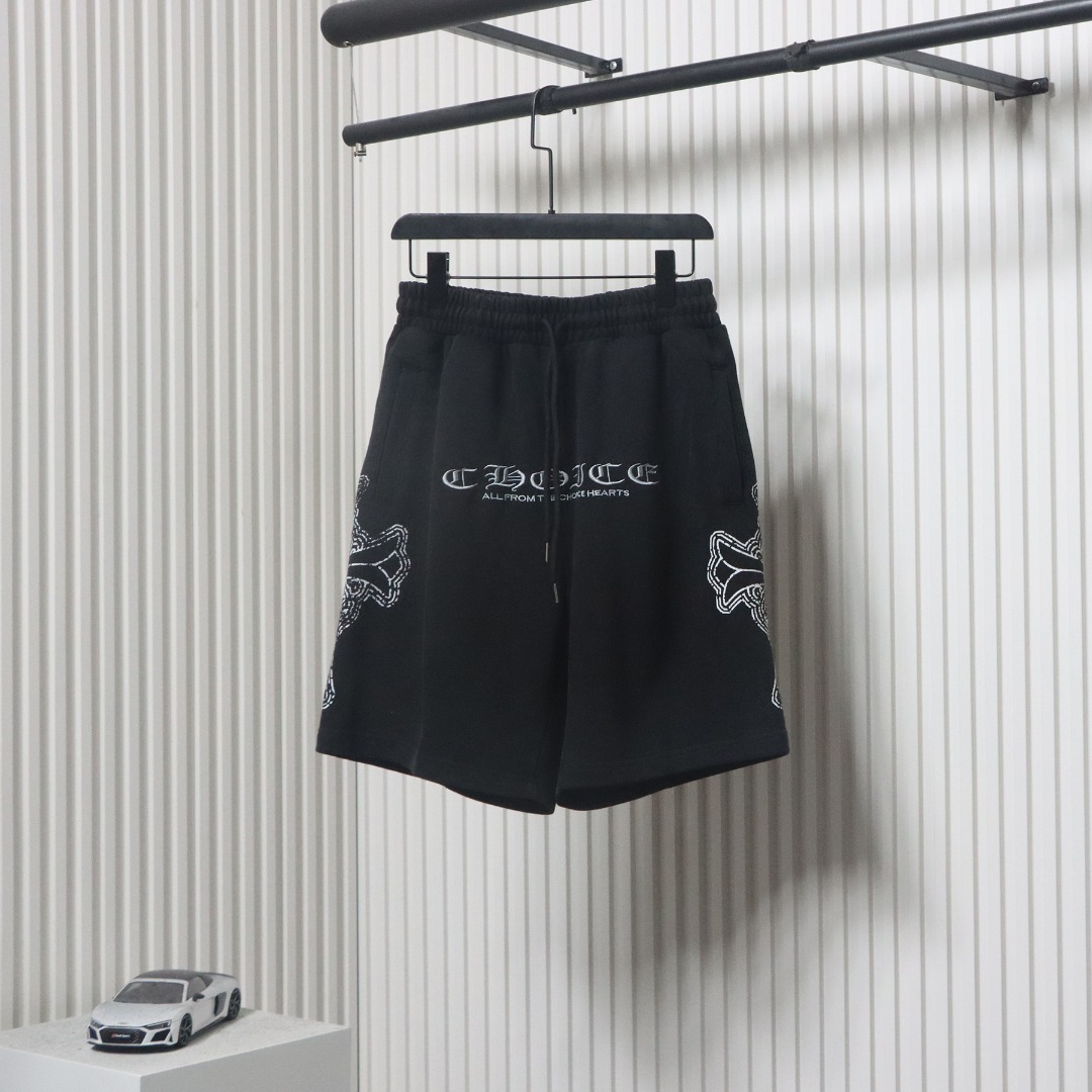Chrome Hearts Cotton Distressed Printed Embroidered Shorts Black