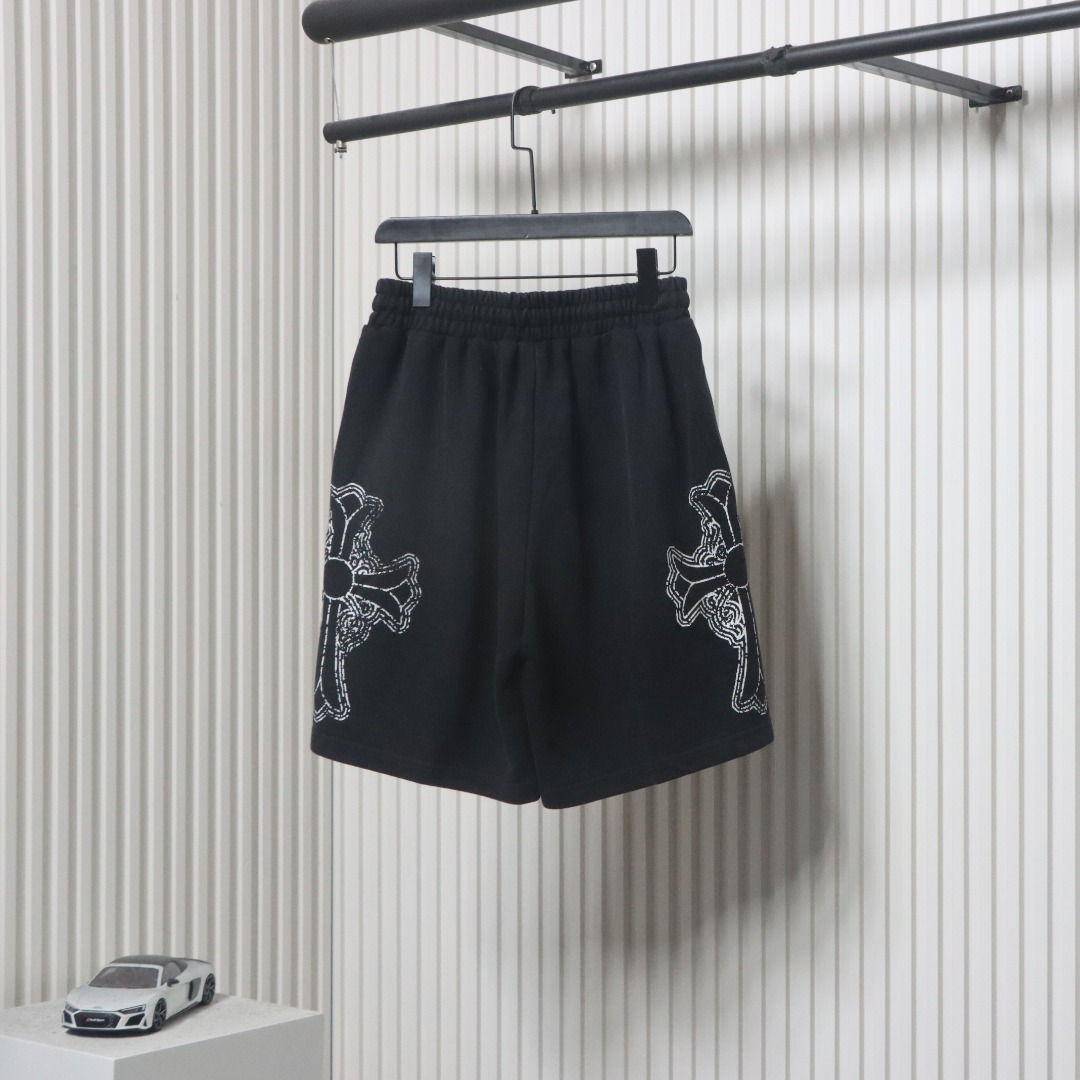 Chrome Hearts Cotton Distressed Printed Embroidered Shorts Black