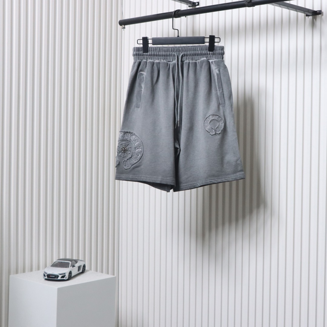 Chrome Hearts Distressed Embroidered Shorts Grey