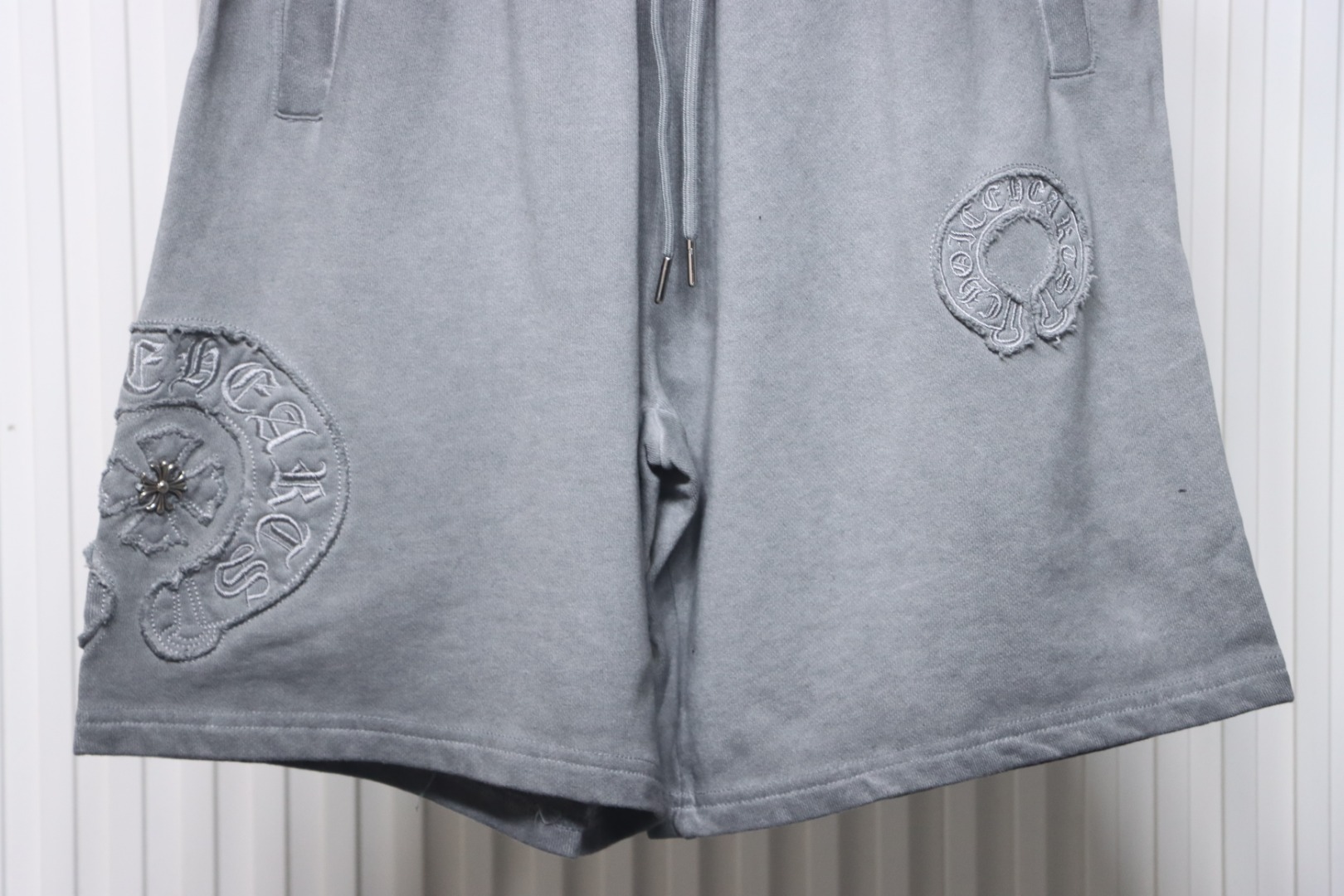 Chrome Hearts Distressed Embroidered Shorts Grey