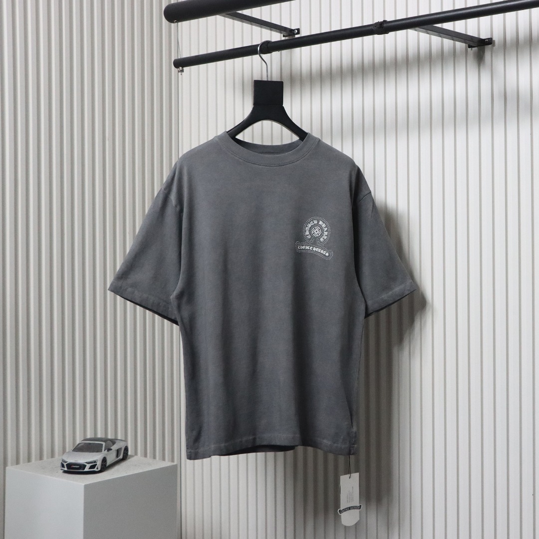 Chrome Hearts Heavy Industry Horseshoe Silicone Ceramic Drill Old T-shirt Grey