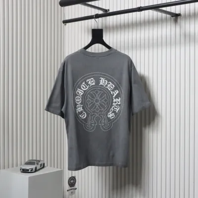 Chrome Hearts Heavy Industry Horseshoe Silicone Ceramic Drill Old T-shirt Grey 02