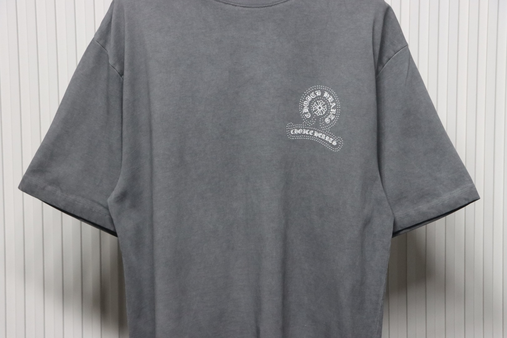 Chrome Hearts Heavy Industry Horseshoe Silicone Ceramic Drill Old T-shirt Grey