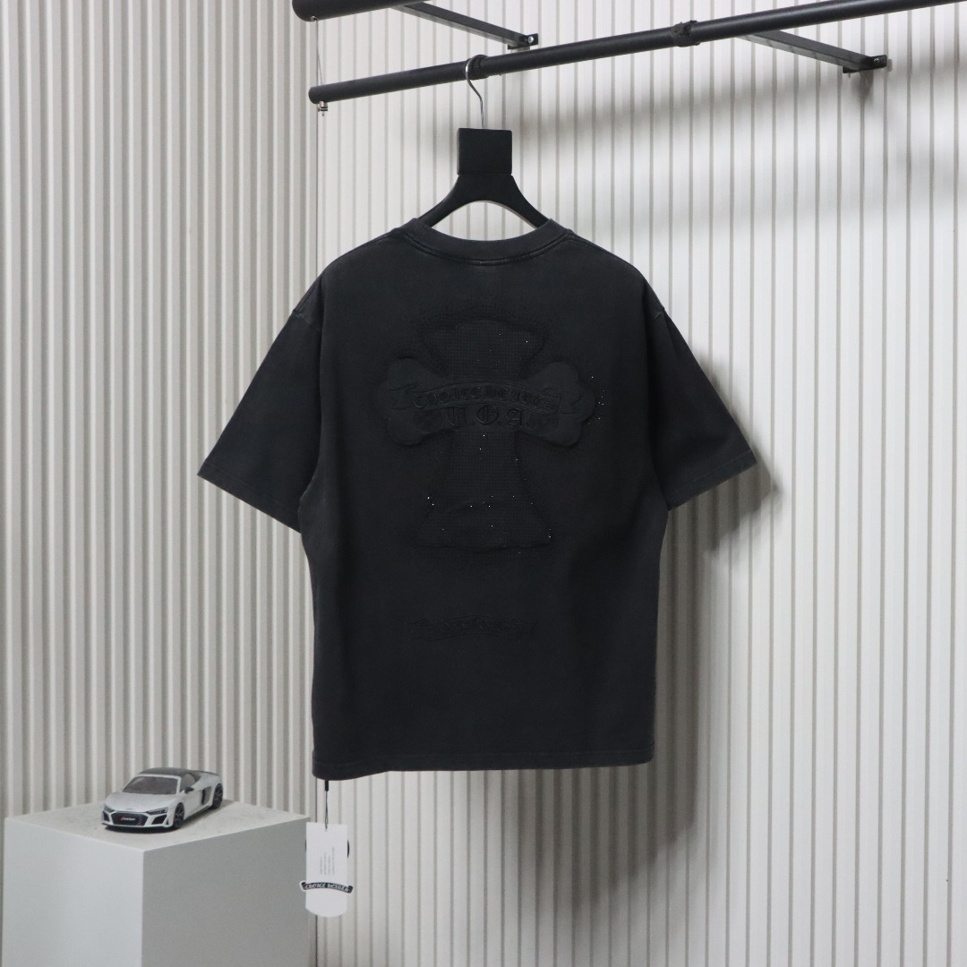 Chrome Hearts Heavy Patch Cross Hot Diamond Distressed T-shirt Black
