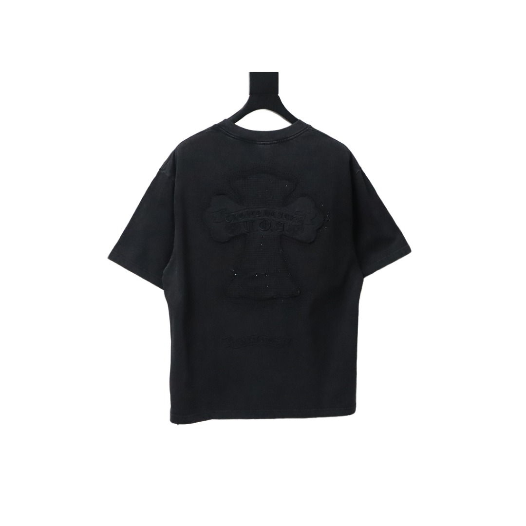 Chrome Hearts Heavy Patch Cross Hot Diamond Distressed T-shirt Black