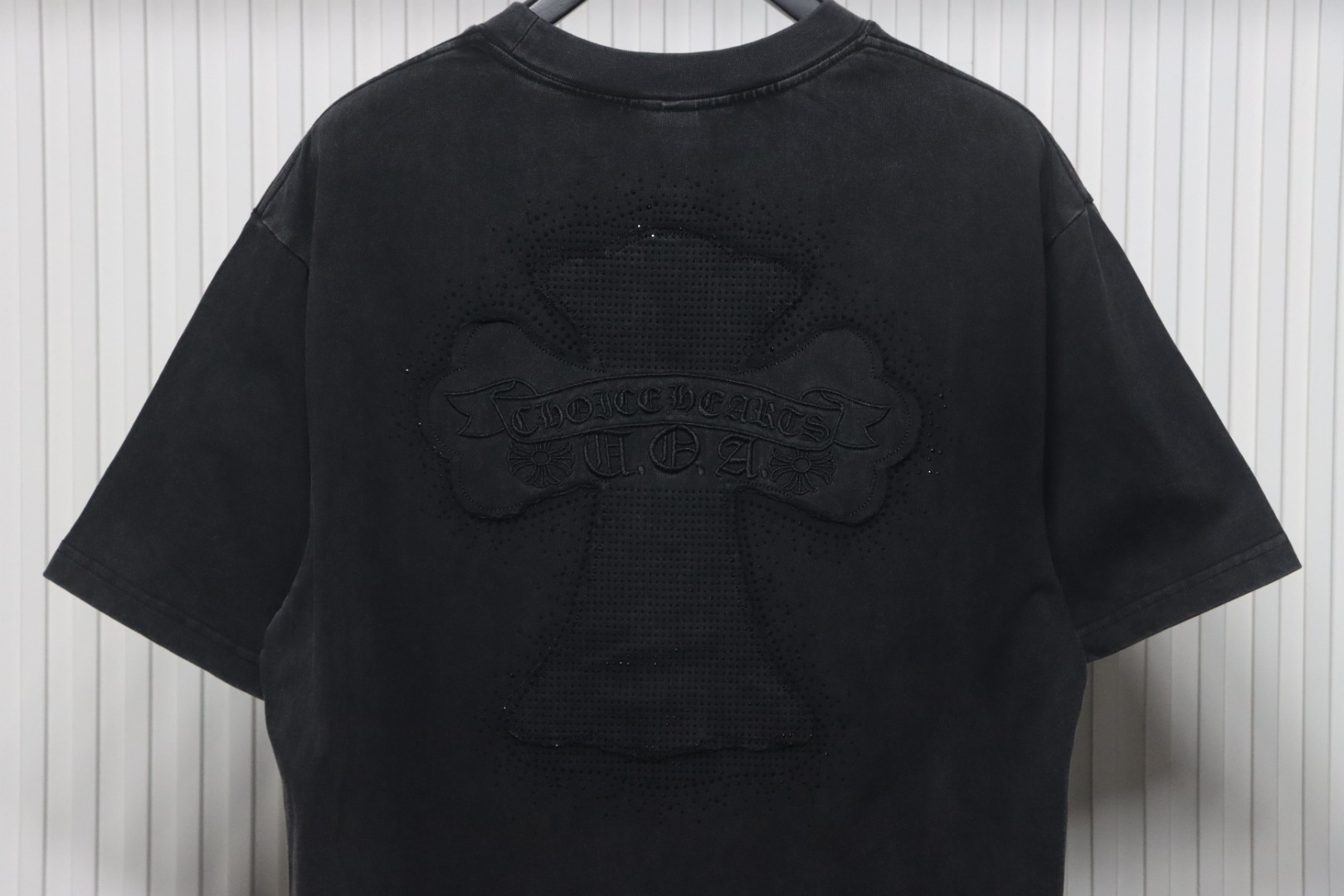 Chrome Hearts Heavy Patch Cross Hot Diamond Distressed T-shirt Black