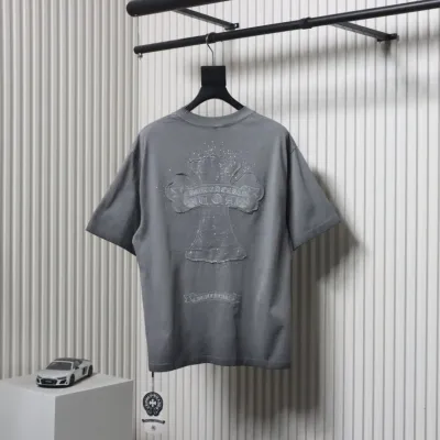 Chrome Hearts Heavy Patch Cross Hot Diamond Distressed T-shirt Grey 02