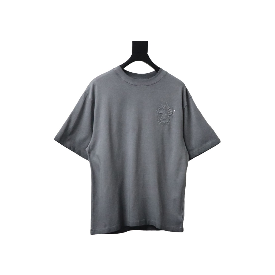 Chrome Hearts Heavy Patch Cross Hot Diamond Distressed T-shirt Grey