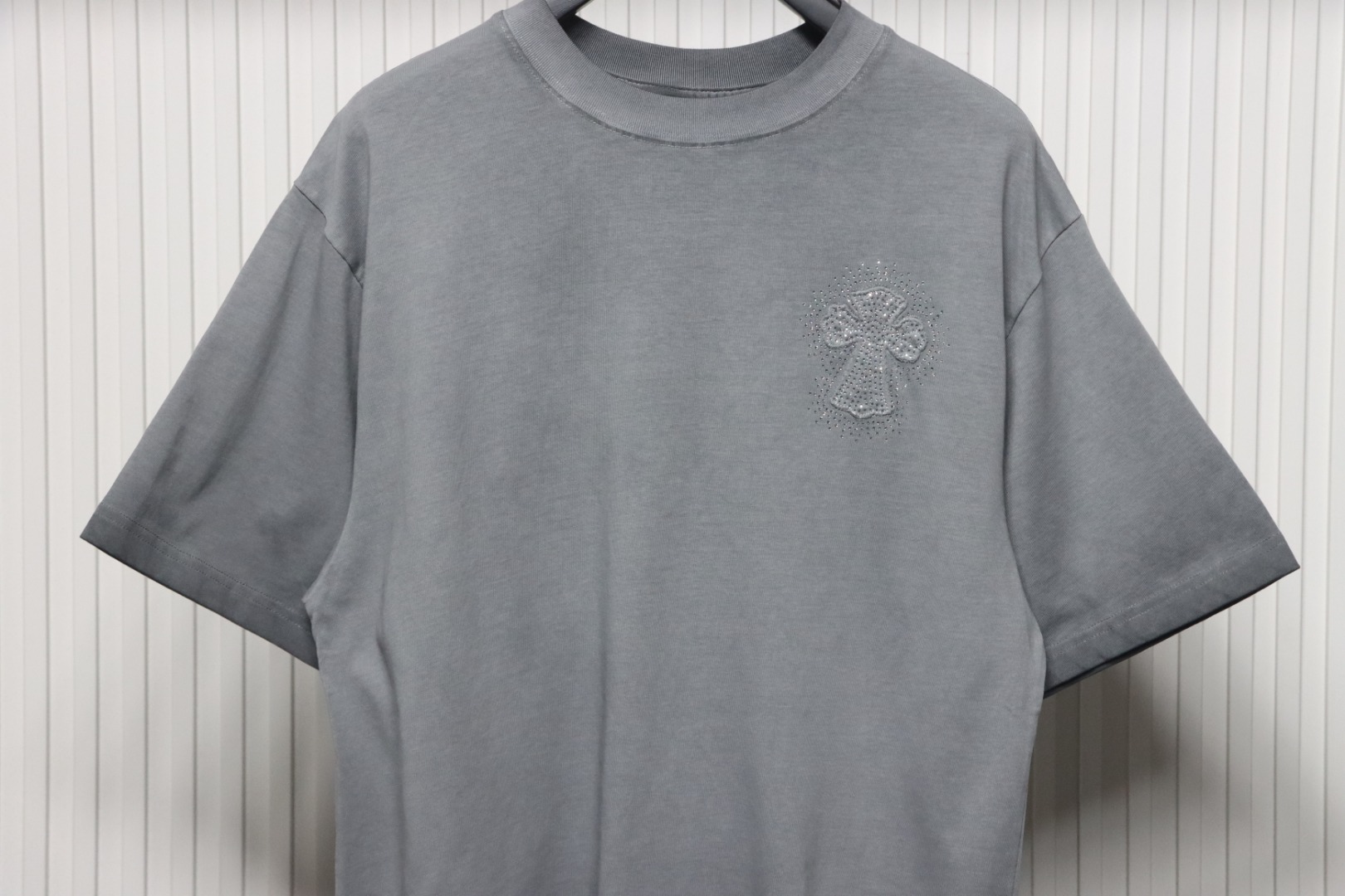 Chrome Hearts Heavy Patch Cross Hot Diamond Distressed T-shirt Grey