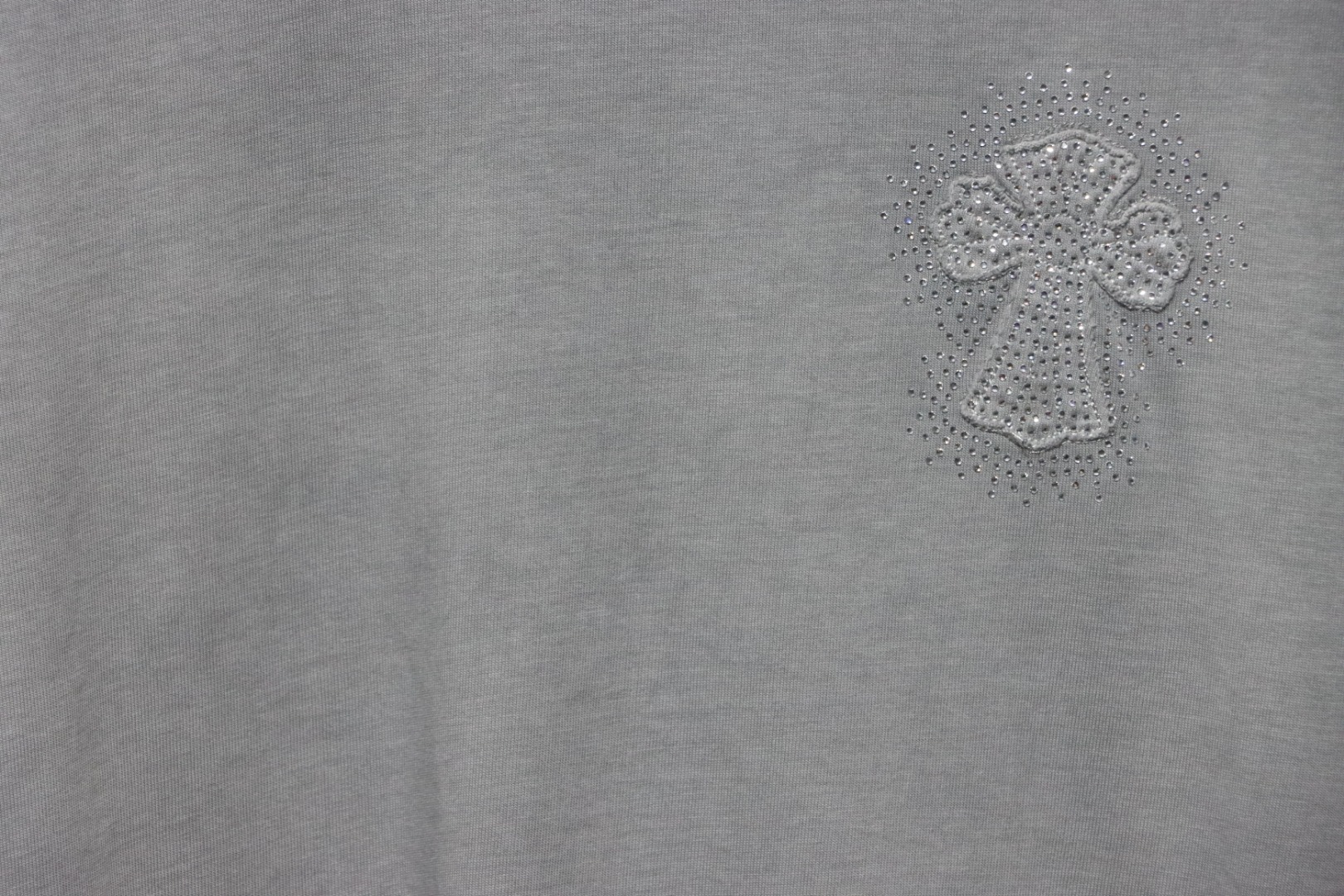 Chrome Hearts Heavy Patch Cross Hot Diamond Distressed T-shirt Grey