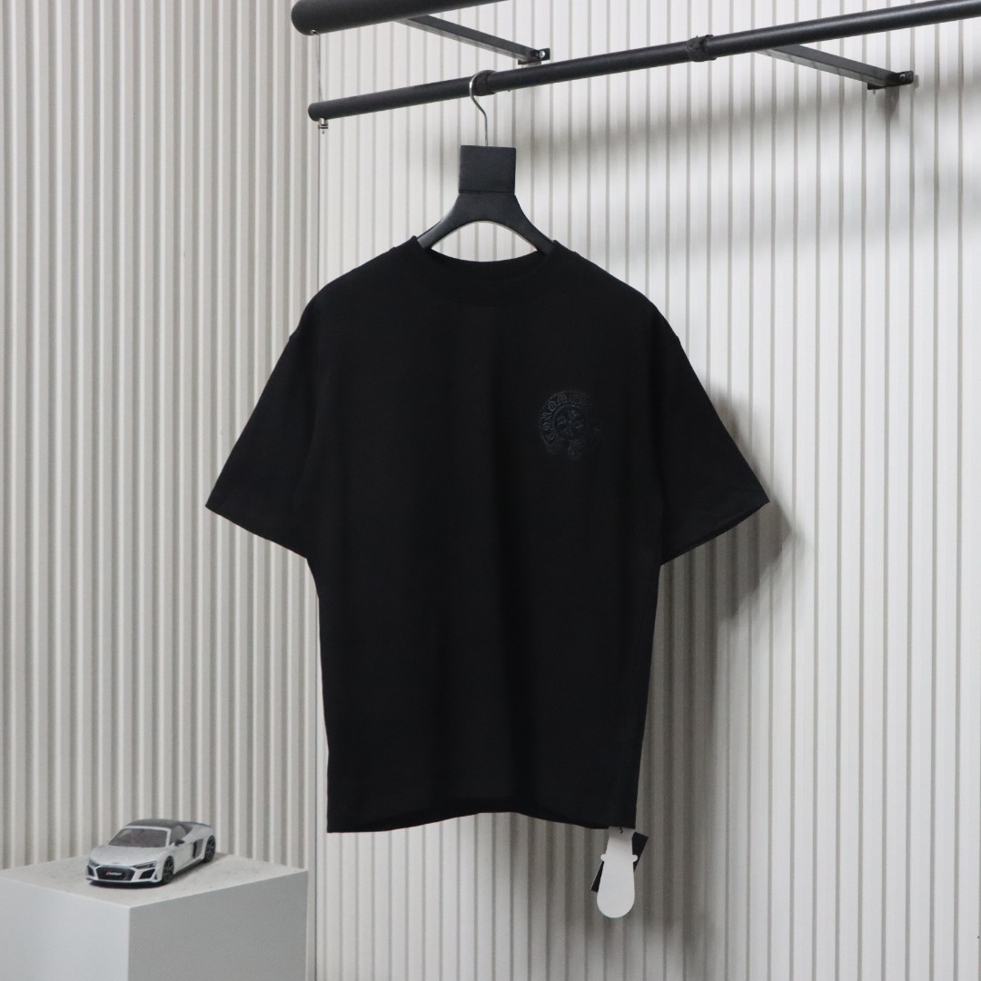 Chrome Hearts Trendy Embroidered Horseshoe Back Patch Overlapping Cross Round Neck T-shirt Black