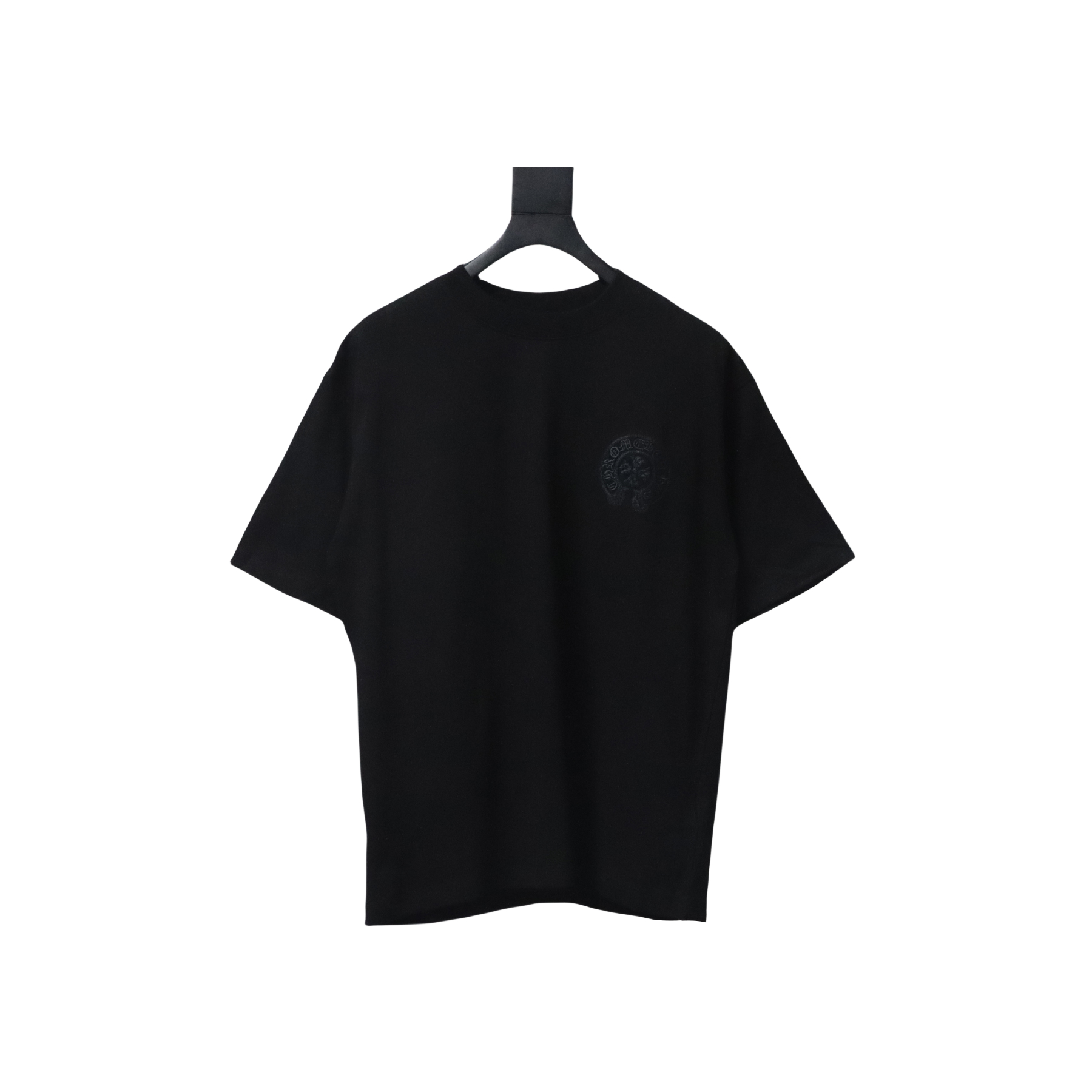 Chrome Hearts Trendy Embroidered Horseshoe Back Patch Overlapping Cross Round Neck T-shirt Black