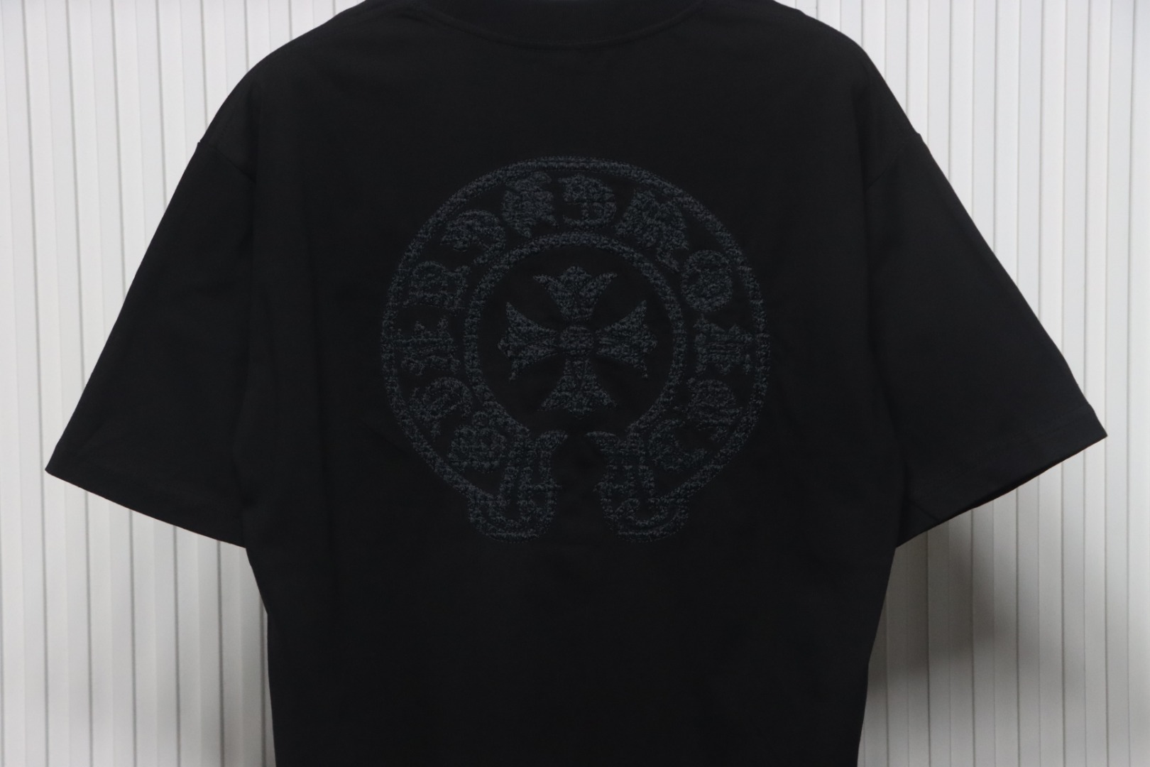 Chrome Hearts Trendy Embroidered Horseshoe Back Patch Overlapping Cross Round Neck T-shirt Black