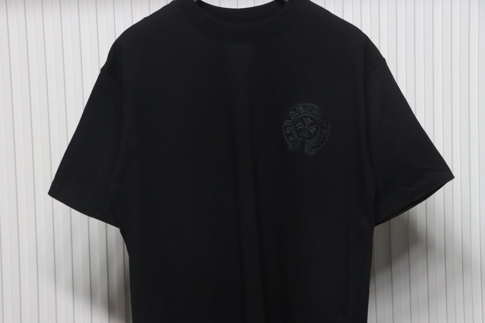 Chrome Hearts Trendy Embroidered Horseshoe Back Patch Overlapping Cross Round Neck T-shirt Black