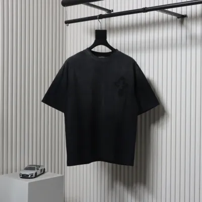 Chrome Hearts 25ss Cross Patch Embroidery Washed Holes T-shirt Black 01