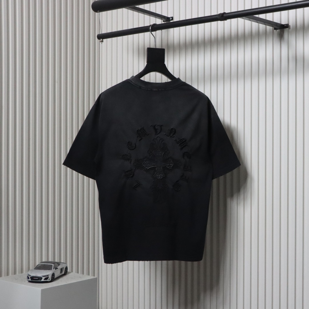 Chrome Hearts 25ss Cross Patch Embroidery Washed Holes T-shirt Black
